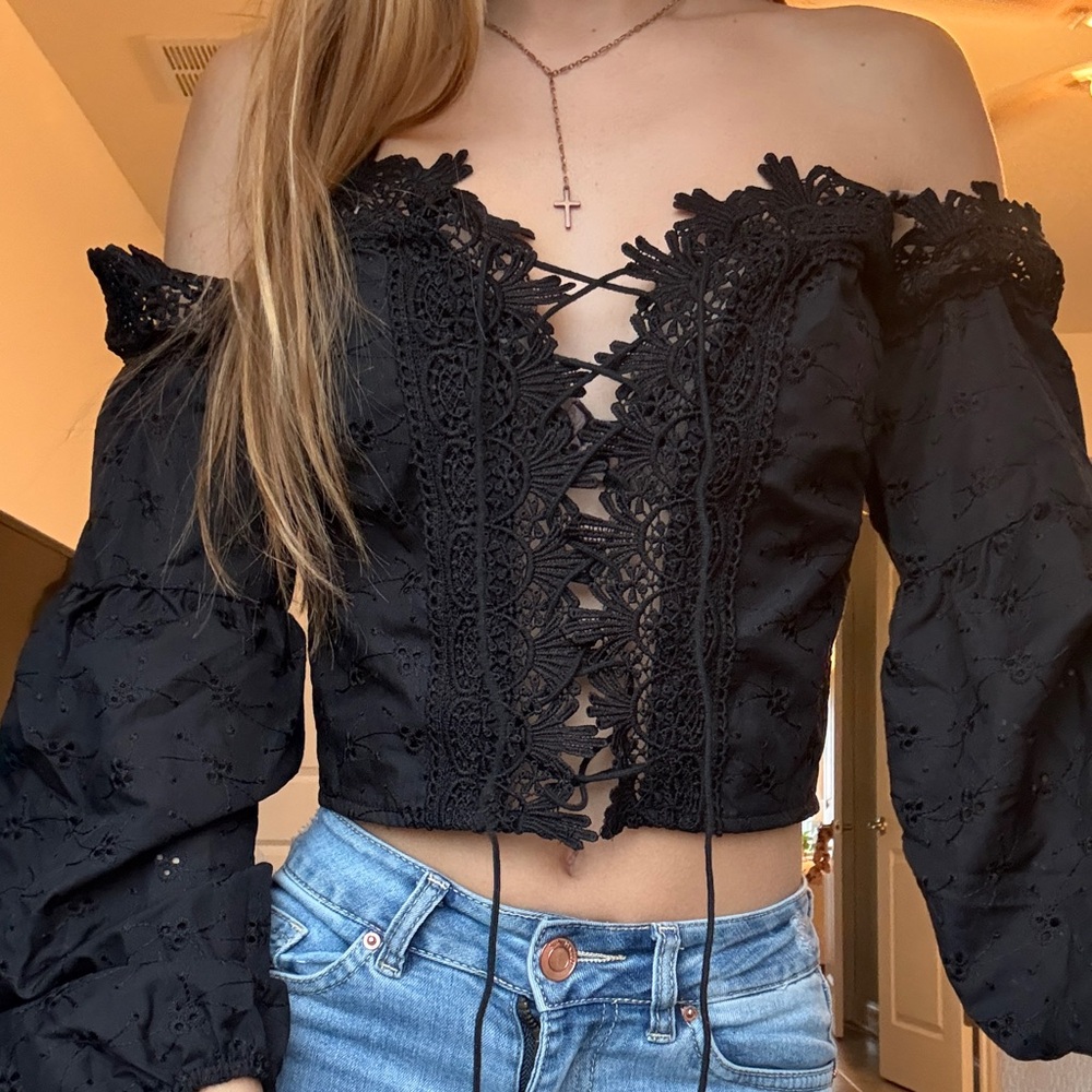Chic Black Lace Off-Shoulder Blouse